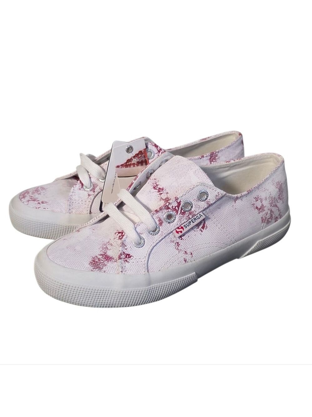 Superga White Red Print Sneakers US 7.5 Women Canvas Lace Up NEW